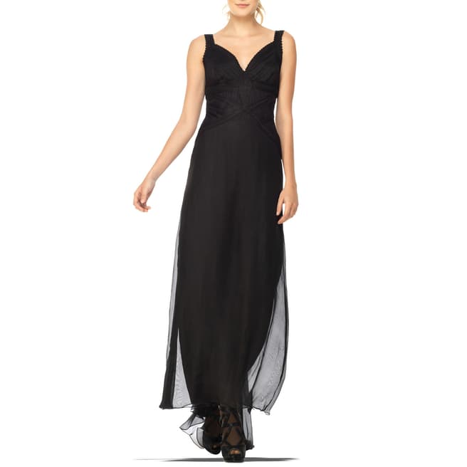 Leon Max Collection Black Silk Chiffon Evening Gown