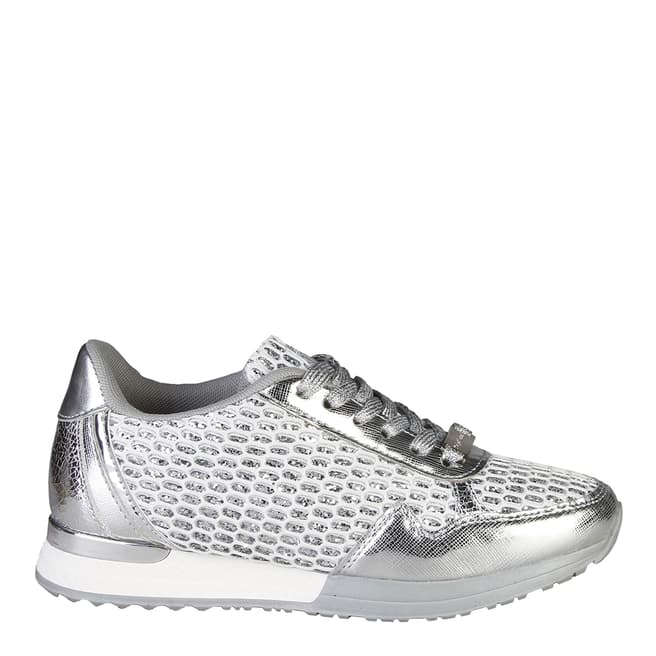 Laura Biagiotti Women's Metallic Silver Leather And Mesh Trainers