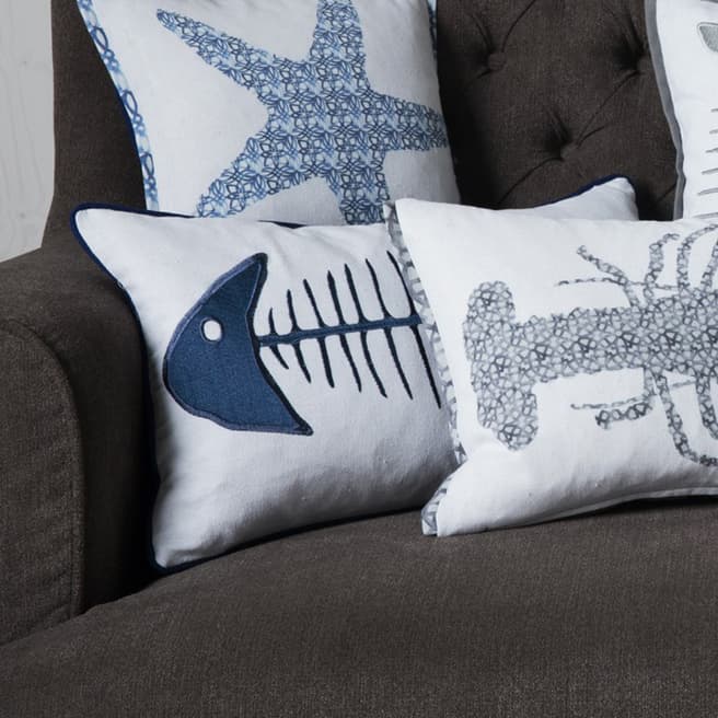Gallery Living Blue/White Fishbone Embroidered Cushion 30x50cm