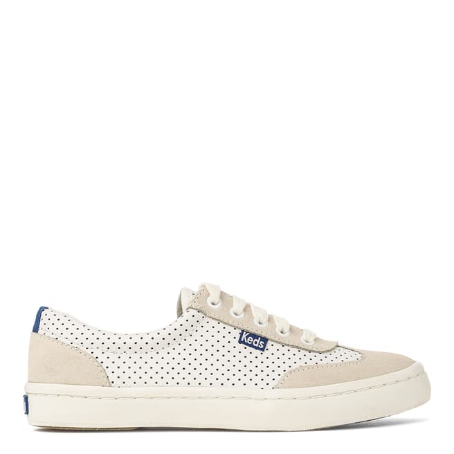 Keds Women's White And Blue Tournament Perforated Leather Sneakers