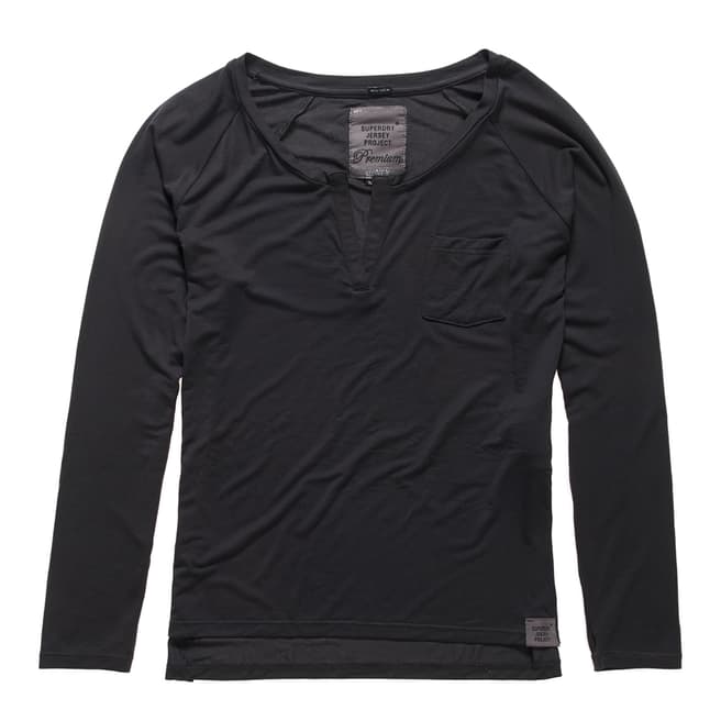 Superdry Blackboard Charcoal Luxe Notch Neck Long Sleeve T-Shirt