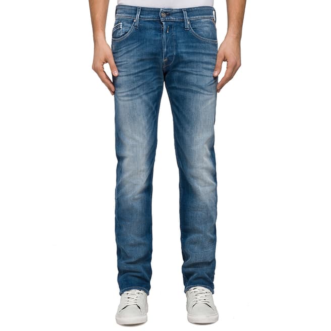 Replay Wash Blue Cotton Blend Slim Fit Jeans