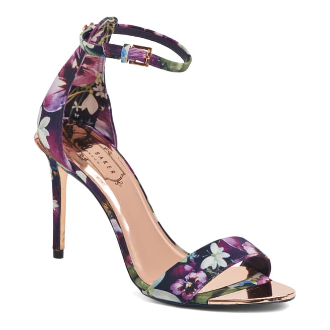 Ted Baker Purple Floral Print Charv Ankle Strap Sandals