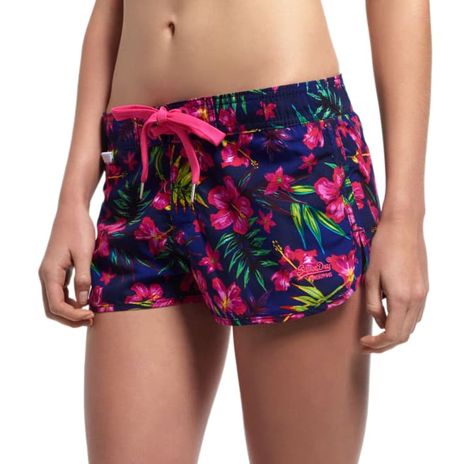 Superdry Navy Painted Hibiscus Board Shorts