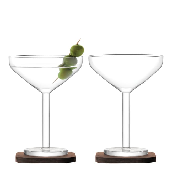 LSA Set of 2 City Bar Cocktail Glasses & Walnut Coaster