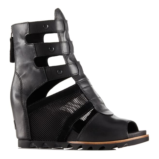 Sorel Women's Black Leather Joanie Gladiator Wedge Sandals