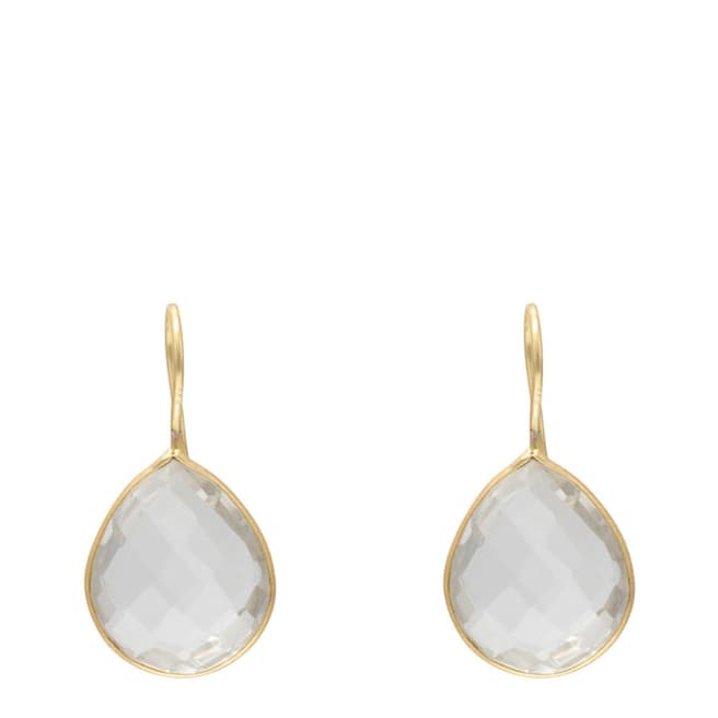 Liv Oliver Gold Plated Clear Quartz Pear Drop Earrings