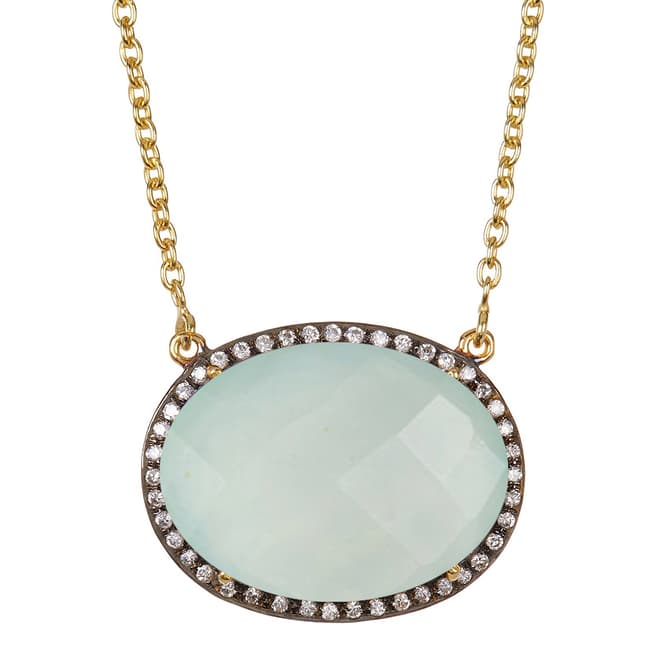 Liv Oliver Gold Sea Green Chalcedony and Cz Oval Necklace