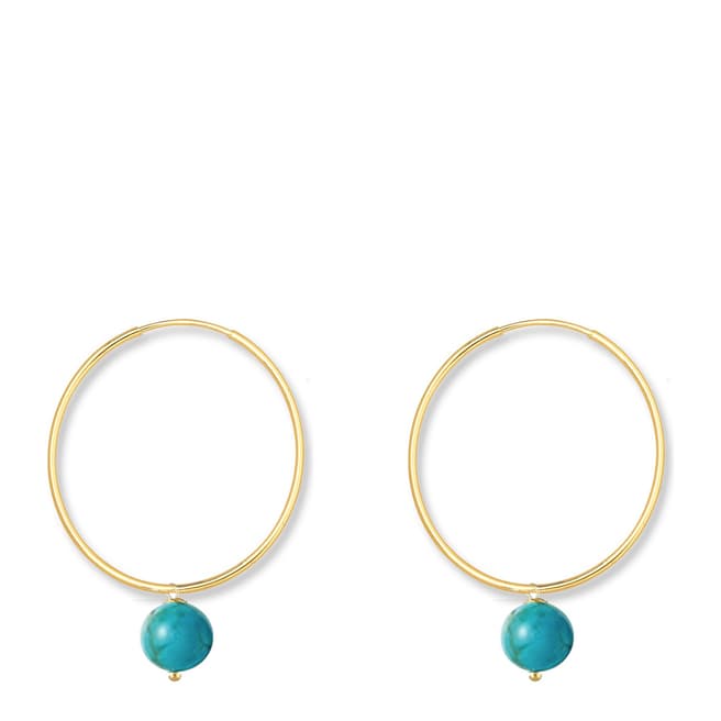 Liv Oliver Gold Plated Turquoise Drop Hoop Earrings