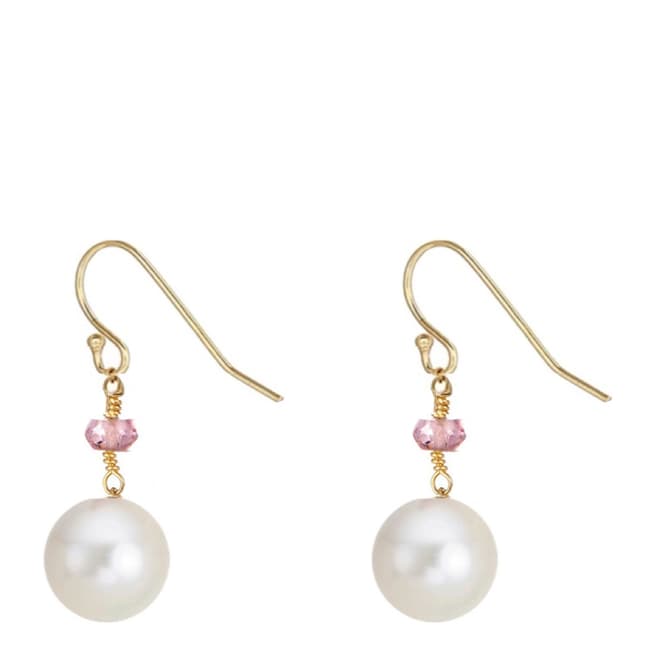 Liv Oliver Pink Tourmaline and Pearl Drop Earrings