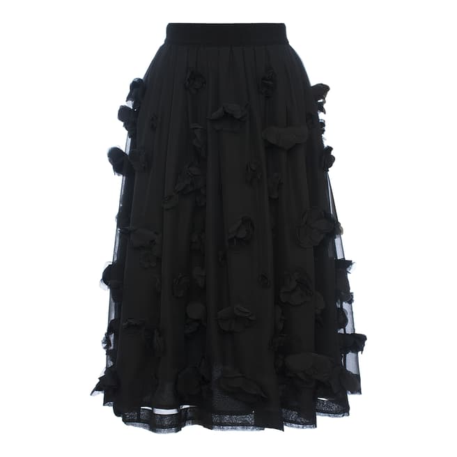 French Connection Black Agnes Floral Applique Midi Skirt