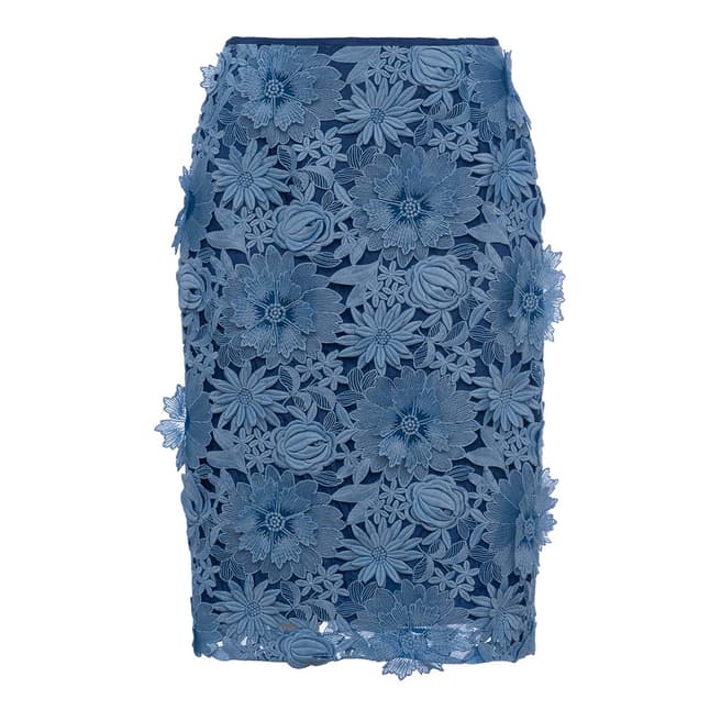 French Connection Blue Manzoni 3D Floral Lace Pencil Skirt