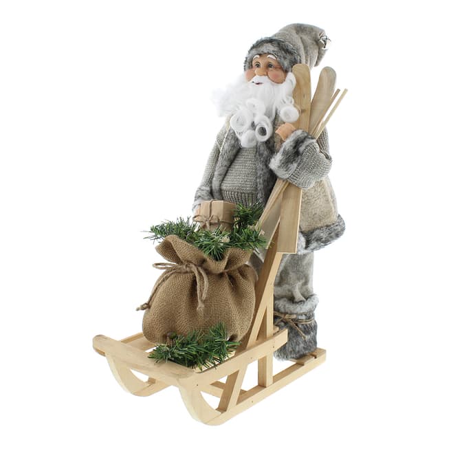 Festive Grey Santa and Sledge 45cm 