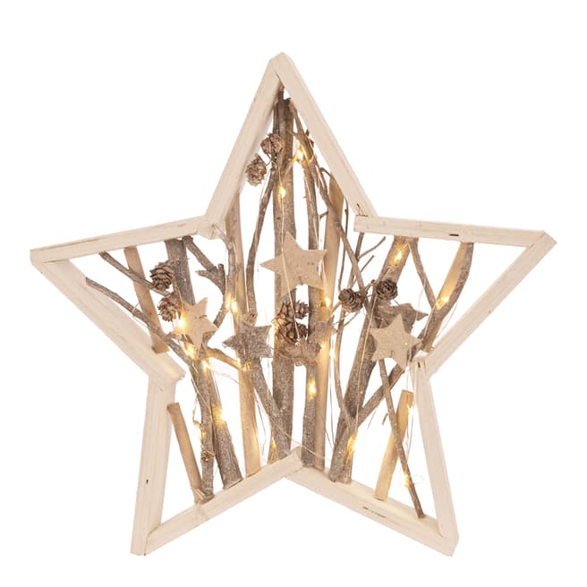 Festive Light Brown Wooden LED Star