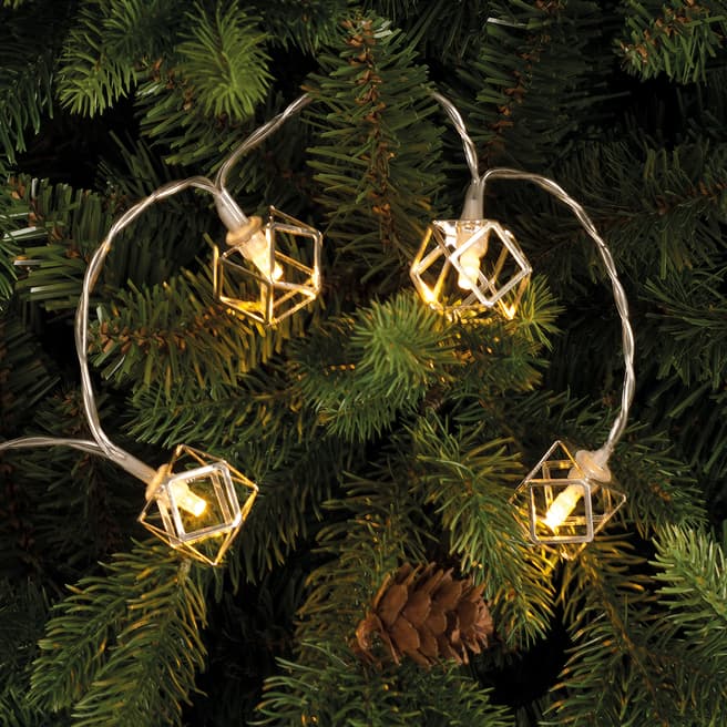 Festive Silver/White 10 Battery Operated silver geometric ball lights 