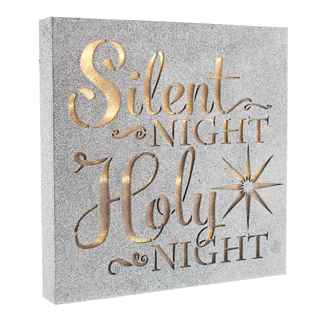 Festive Silver/Glitter Battery Operated Wooden 'Silent Night' Sign 30cm 
