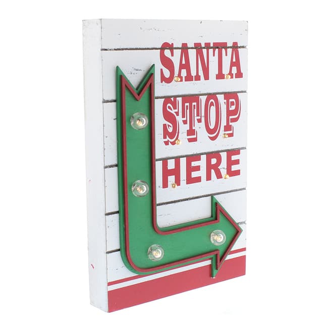 Festive White/Multi Battery Operated Lit 'Santa Stop Here' Sign 30cm 