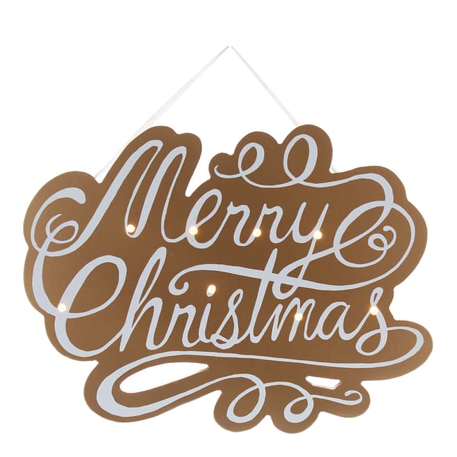 Festive Brown/White Battery Operated Lit Merry Christmas Sign 35cm 