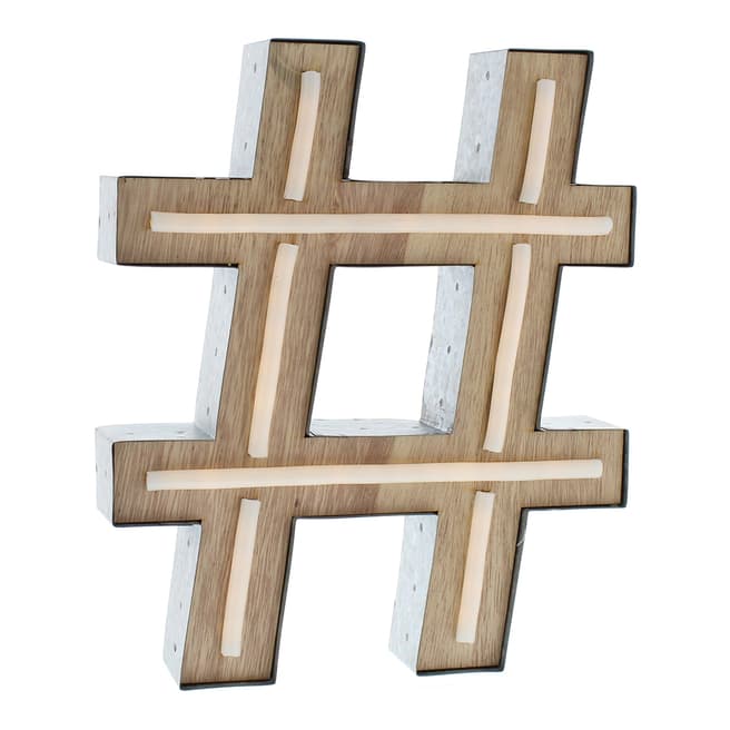 Festive Brown/Warm White Battery Operated Lit Hashtag Sign 32cm 