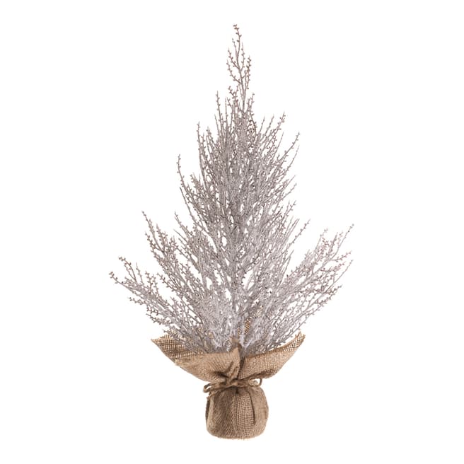 Festive Silver Frosted Burlap Twig Tree 53cm 