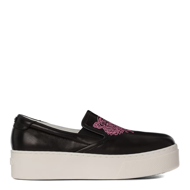 Kenzo Women's Black Leather Tiger Slip On Trainers