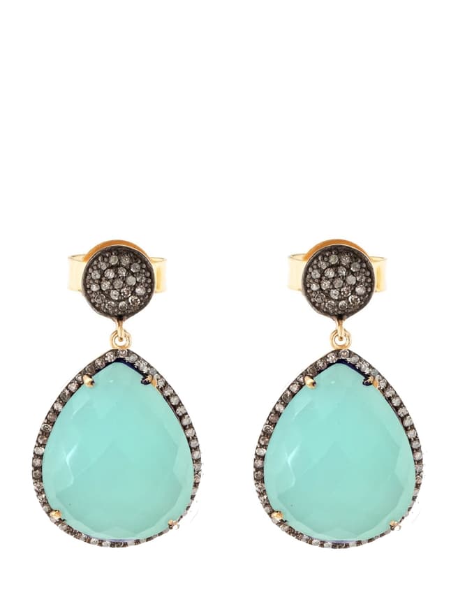 Liv Oliver Gold Sea Green Chalcedony and CZ Per Drop Earrings