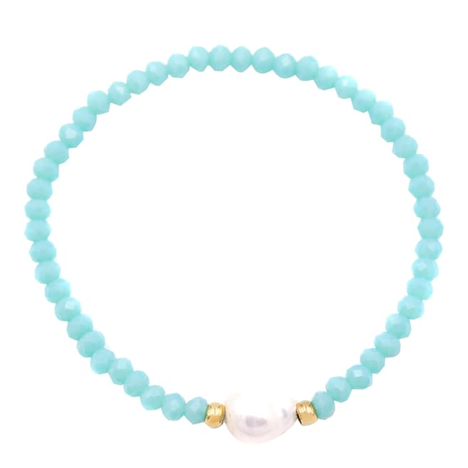 Liv Oliver Gold Aqua Crystal and Pearl Gemstone Bracelet