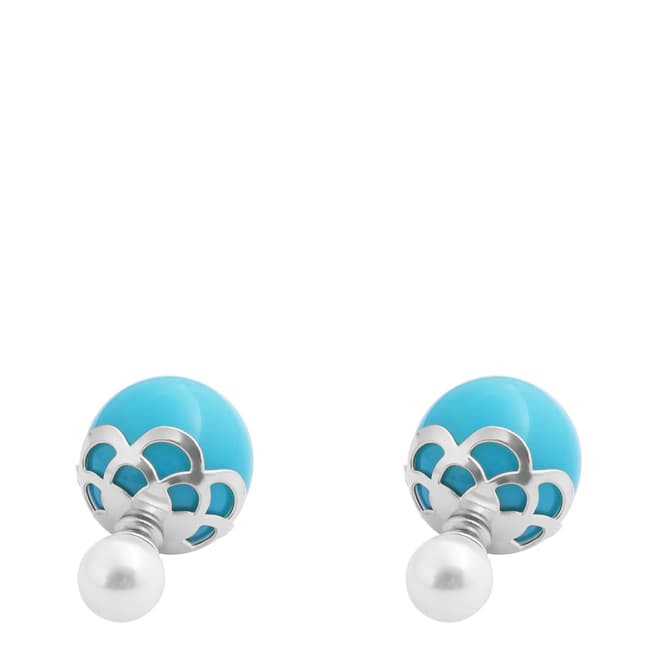 Alexa by Liv Oliver Turquoise And Pearl Silver Double Sided Earrings