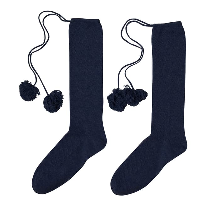 Laycuna London Navy Pom Pom Cashmere Socks