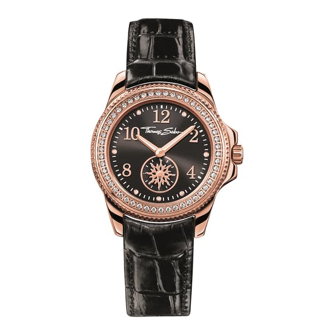 Thomas Sabo Women's Black/Rose Gold Glam Chic Leather Watch
