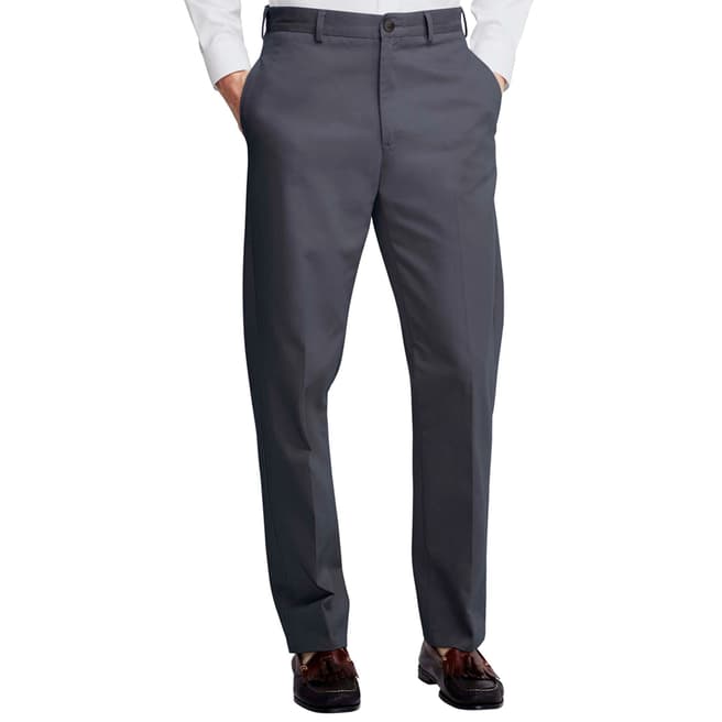Lands End Grey Traditional Fit Plain Front Chinos