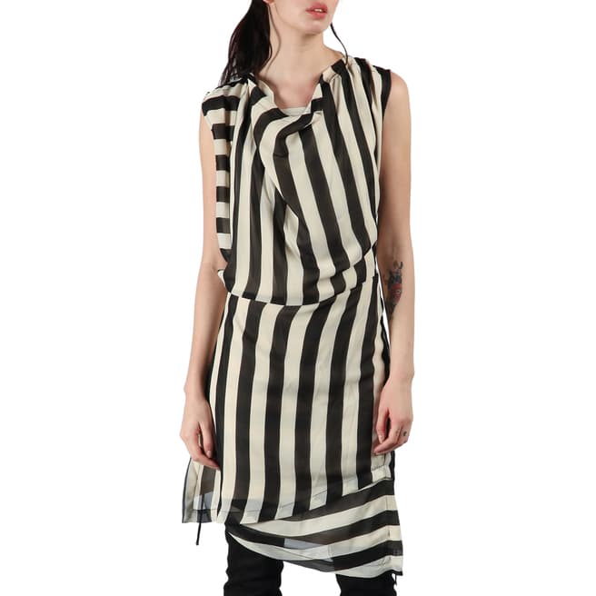 Bolongaro Trevor Ivory/Black Stripe Drape Dress