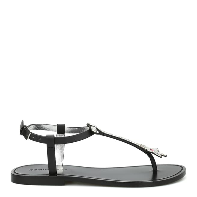 DSquared2 Black Leather 70's Glam Patch Flat Sandals