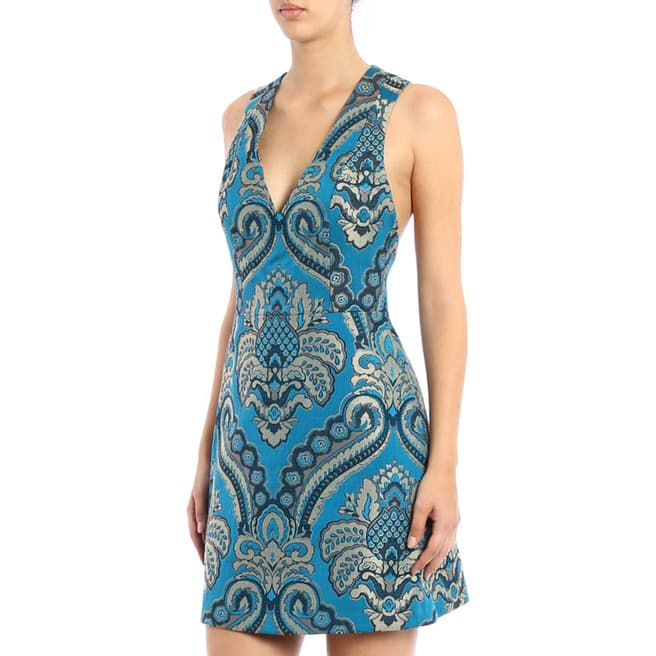 Alice + Olivia Women's Turquoise Natales Brocade Fitted Dress