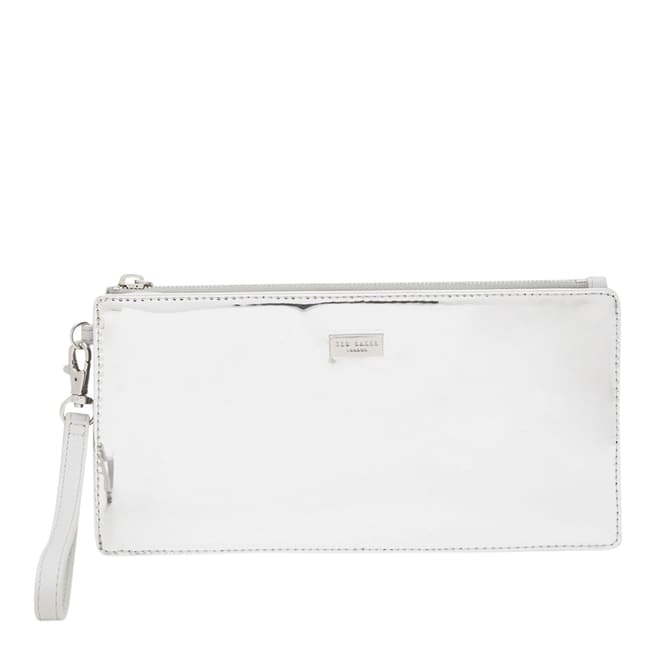 Ted Baker Silver Leather Rozzine Metallic Wristlet Pouch