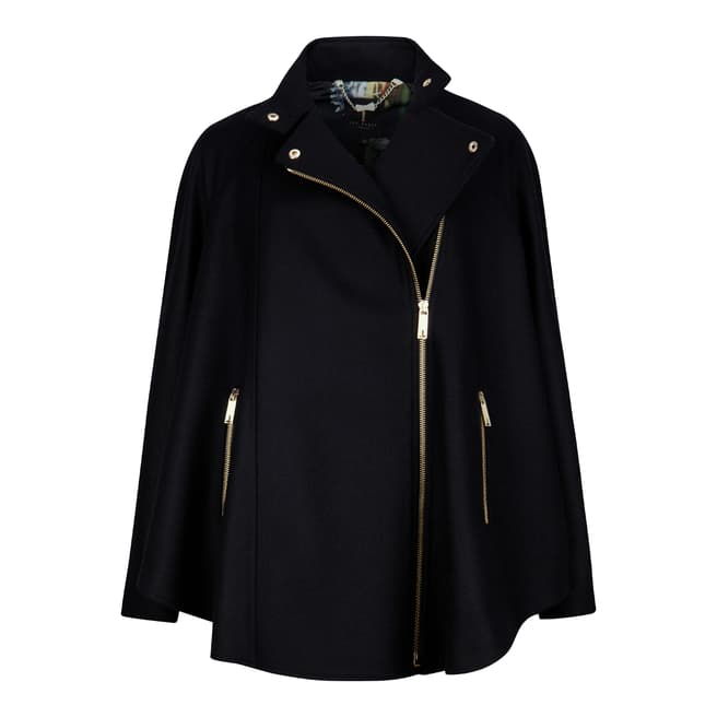 Ted Baker Black Wool and Cashmere Cape Jacket