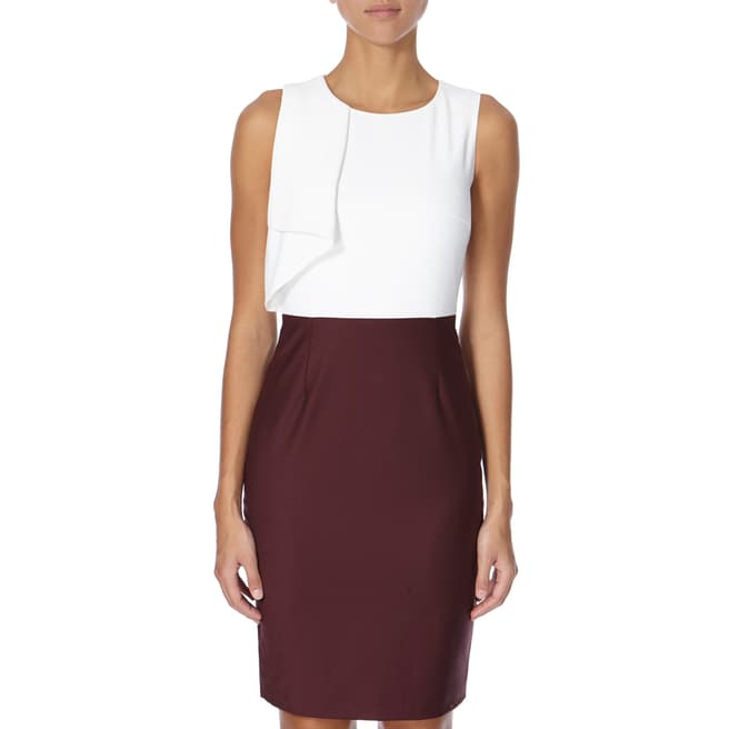 Ted Baker White and Burgundy Frill Pencil Dress