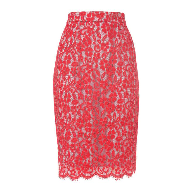 L K Bennett Pink Wardour Lace Overlay Skirt