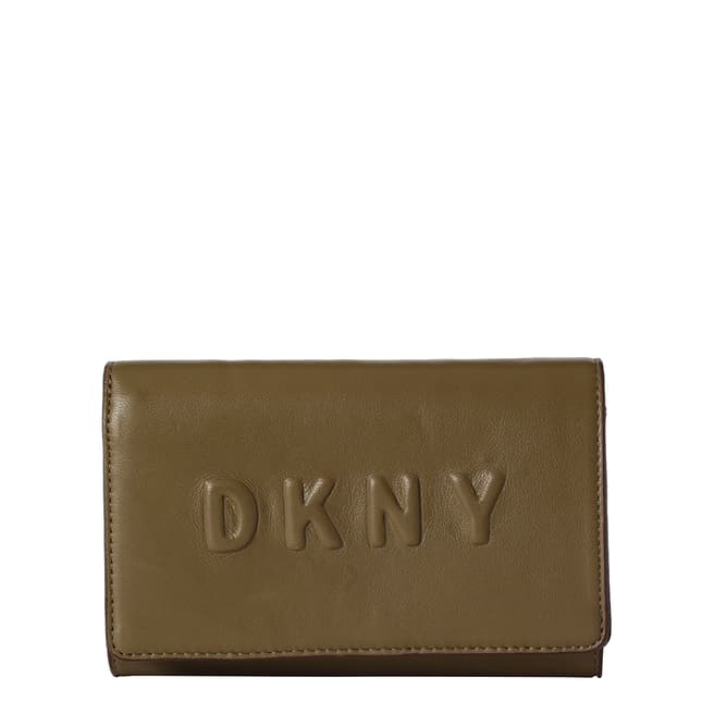 DKNY Khaki Green Leather Debossed Logo Carry All Wallet