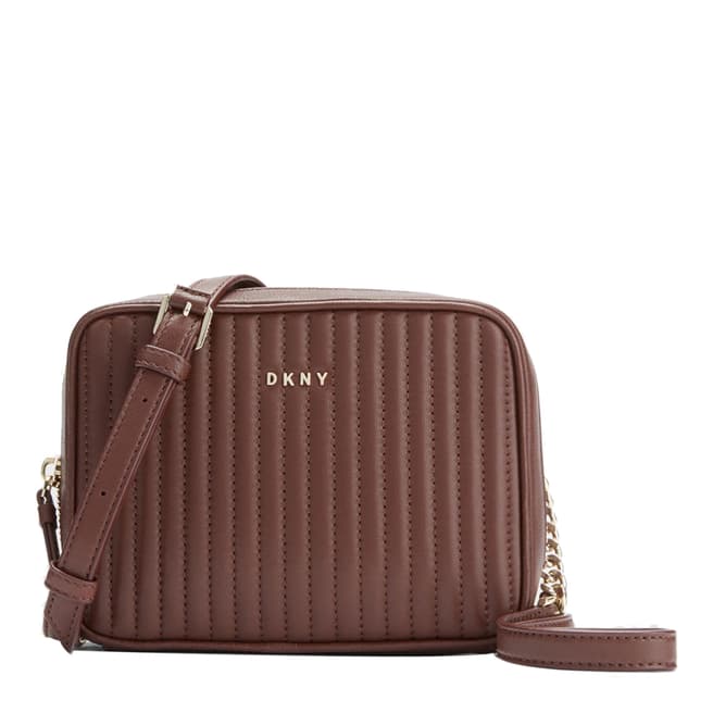 DKNY Burgundy Leather Gansevoort Pinstripe Quilted Square Crossbody Bag