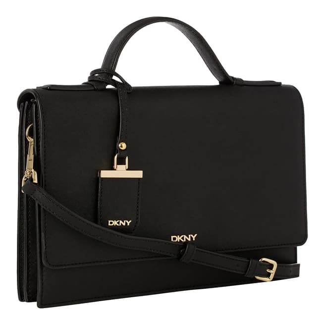 DKNY Black Leather Flap Over Crossbody  Bag