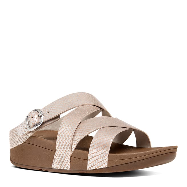 FitFlop Silver Snake Leather Blend Skinny Criss Cross Sliders 