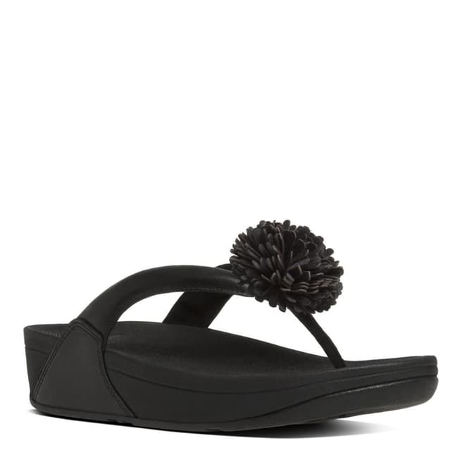 FitFlop Black Leather Blend Flowerball Toe Post Sandals 