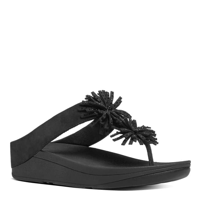 FitFlop Black Suede Blend Skyrocket Toe Thong Sandals 