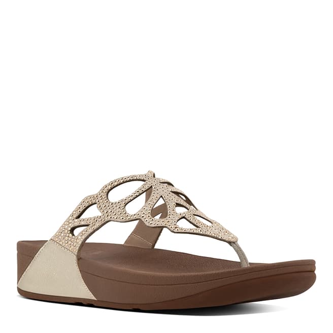 FitFlop Gold Leather Blend Bumble Crystal Toe Post Sandals 
