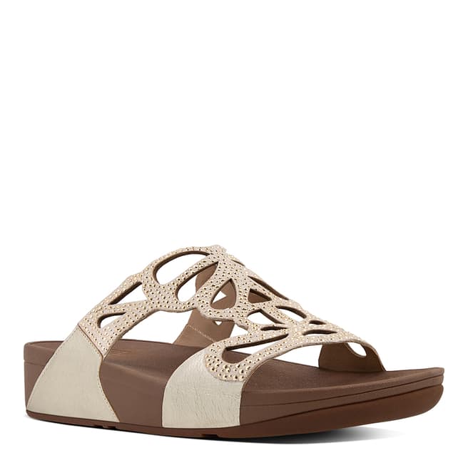FitFlop Gold Leather Blend Bumble Crystal Sliders 