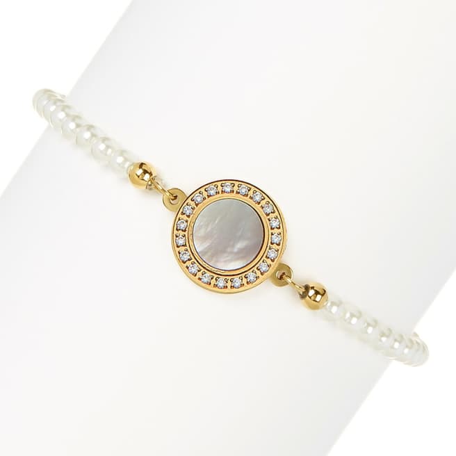 White label by Liv Oliver Onyx/Mother of Pearl Disc Pearl Bracelet