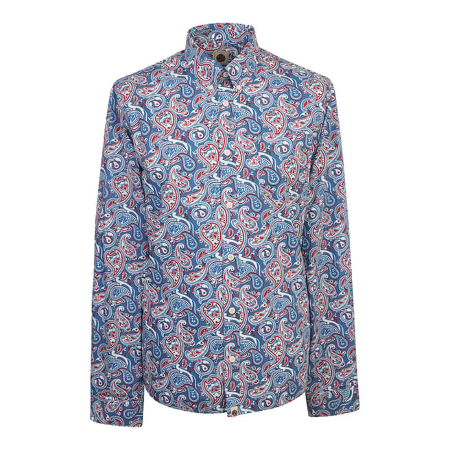 Pretty Green Blue Cotton Camely Paisley Shirt