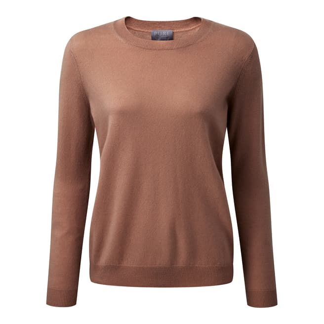 Pure Collection Brown Cashmere Relaxed Crew Neck Jumper
