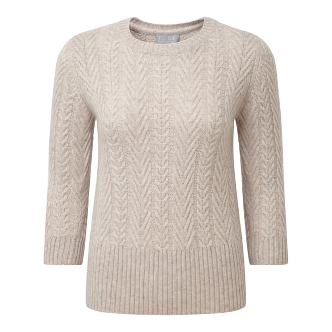 Pure Collection Beige Marl Cashmere Cable Knit Jumper